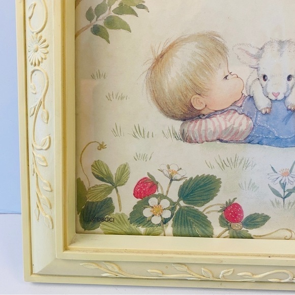 23RD psalm Christian nursery art pale yellow children strawberries lamb - Picture 11 of 12